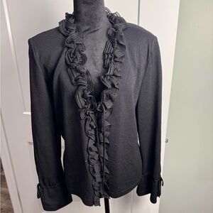 St. John Evening Essentials Black Santana Knit Silk Ruffle Detail Blazer 14